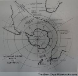 Map of UK to Australia great circle route